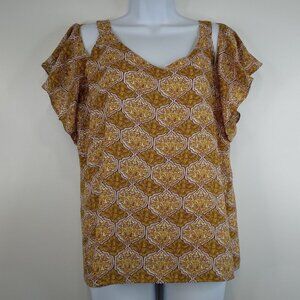 Adrienne Vittadini Paisley Cold Shoulder Blouse Size M